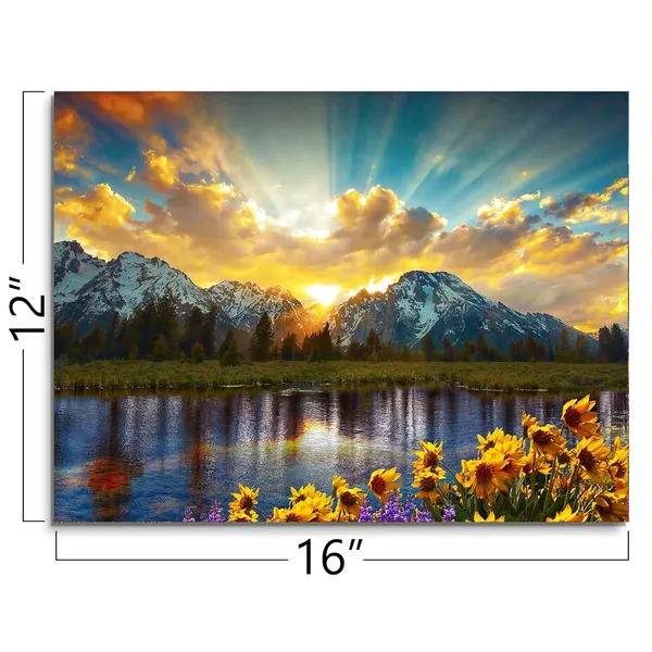 Multicolor_Grand_Teton_Wall_Art_Prints_Sunlight_Shines_On_Sunflower_Field_Picture_Mountain_River_Scenery_Canvas_Wall_Decor_Ready_To_Hang_|_For_Living_Room_Bedroom_Home_Kitchen_Framed_(12X16_Inch)