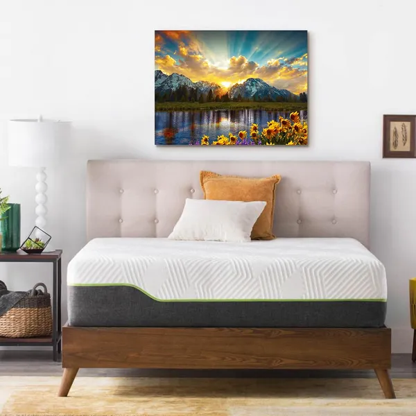Multicolor_Grand_Teton_Wall_Art_Prints_Sunlight_Shines_On_Sunflower_Field_Picture_Mountain_River_Scenery_Canvas_Wall_Decor_Ready_To_Hang_|_For_Living_Room_Bedroom_Home_Kitchen_Framed_(12X16_Inch)