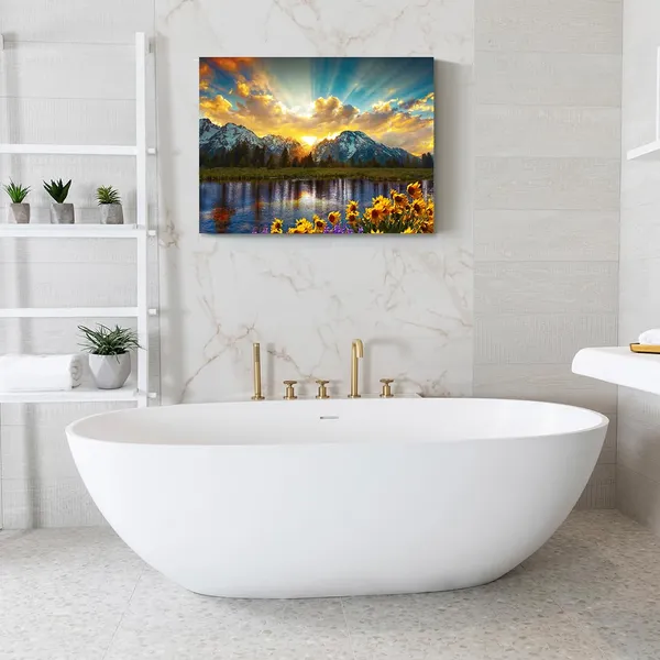 Multicolor_Grand_Teton_Wall_Art_Prints_Sunlight_Shines_On_Sunflower_Field_Picture_Mountain_River_Scenery_Canvas_Wall_Decor_Ready_To_Hang_|_For_Living_Room_Bedroom_Home_Kitchen_Framed_(12X16_Inch)