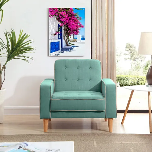 Multicolor_12"X16"_Framed_Canvas_Wall_Art_Pictures,_White_Fence_With_Blue_Door_Is_Surrounded_By_Pink_Bougainvillea_Flower,_Beautiful_Scenery_Artworks_Paintings_Prints_|_For_Home_Decoration_Walls_Decor