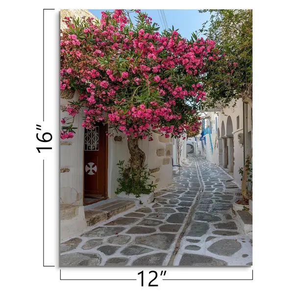 Multicolor_Greece_Beautiful_Scenery_Picture_Bougainvillea_Flower_Blooming_On_The_Roadside_Canvas_Wall_Art_Old_Town_Streets_Art_Prints_Poster_Home_Office_Decoration_Stretched_And_Framed,_12X16_Inch