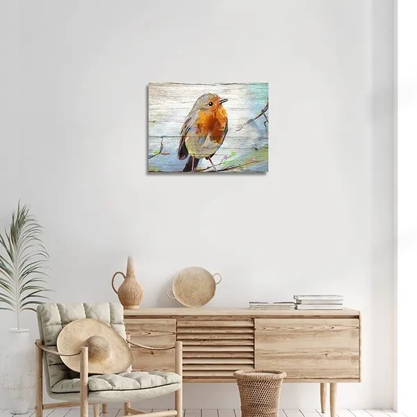 Multicolor_Watercolor_Bird_On_Wooden_Texture_Background_Canvas_Wall_Art_Kitchen_Accessories_Wall_Decorations_|_For_Living_Room_12X16_In_1_Pcs_Stretched_And_Framed