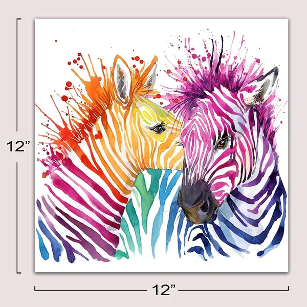 Multicolor_Cute_Colorful_Zebra_Pictures_Canvas_Print_Anime_Poster_Wall_Decoration_|_For_Home_Bedroom_Girl_Room_Nursery_Room_Framed_Wall_Art_12X12_In_1_Pcs