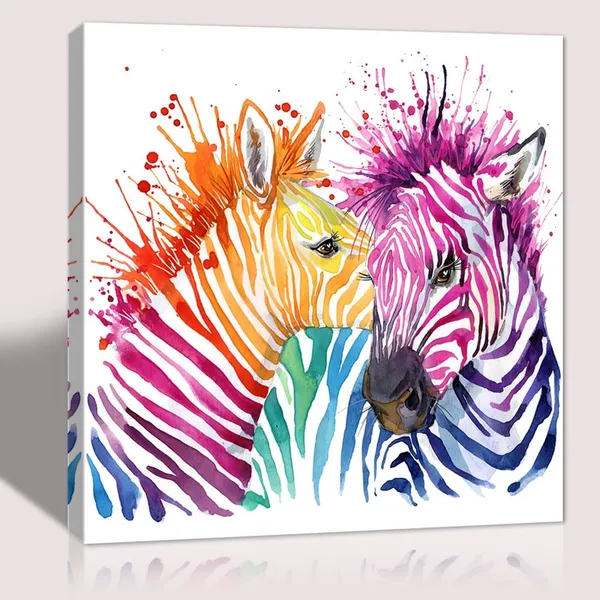 Multicolor_Cute_Colorful_Zebra_Pictures_Canvas_Print_Anime_Poster_Wall_Decoration_|_For_Home_Bedroom_Girl_Room_Nursery_Room_Framed_Wall_Art_12X12_In_1_Pcs