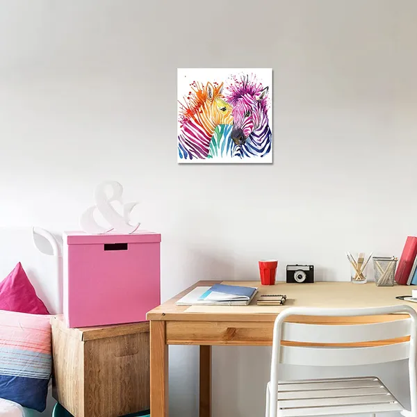 Multicolor_Cute_Colorful_Zebra_Pictures_Canvas_Print_Anime_Poster_Wall_Decoration_|_For_Home_Bedroom_Girl_Room_Nursery_Room_Framed_Wall_Art_12X12_In_1_Pcs