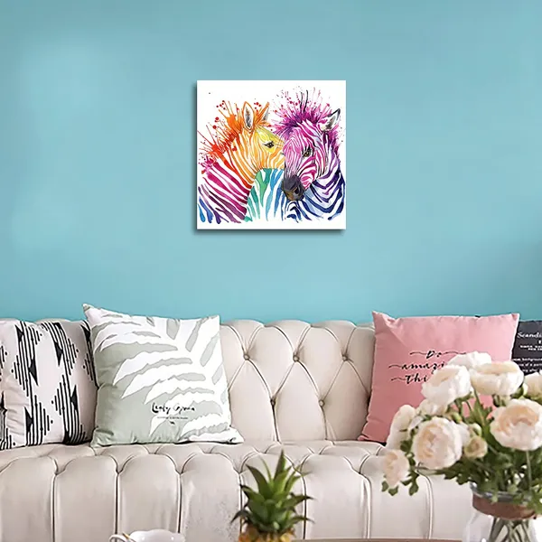 Multicolor_Cute_Colorful_Zebra_Pictures_Canvas_Print_Anime_Poster_Wall_Decoration_|_For_Home_Bedroom_Girl_Room_Nursery_Room_Framed_Wall_Art_12X12_In_1_Pcs