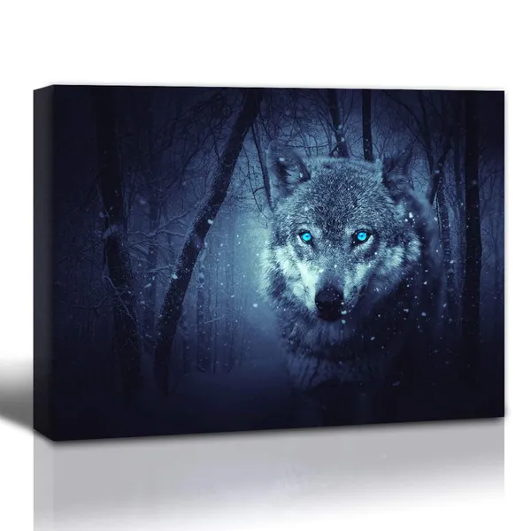 Multicolor_Wolf_Wall_Art_Natural_Giclee_Landscape_|_For_Bedroom_Living_Room_Wolf_In_The_Snowy_|_Forest_Wild_Animals_Picture_Print_In_Canvas_Black_Stretched_And_Framed_|_For_Home_Decor_12X16_Inches_1/Pcs
