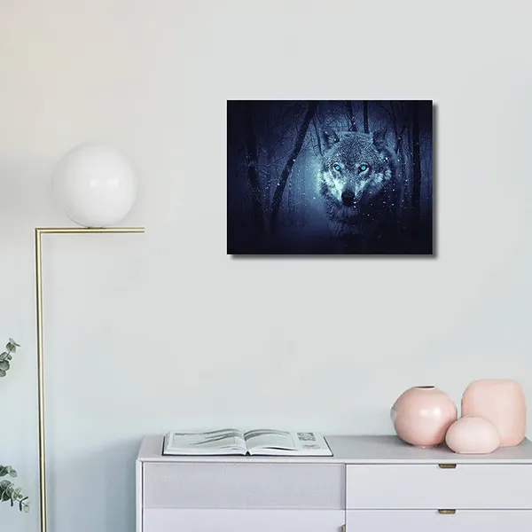 Multicolor_Wolf_Wall_Art_Natural_Giclee_Landscape_|_For_Bedroom_Living_Room_Wolf_In_The_Snowy_|_Forest_Wild_Animals_Picture_Print_In_Canvas_Black_Stretched_And_Framed_|_For_Home_Decor_12X16_Inches_1/Pcs