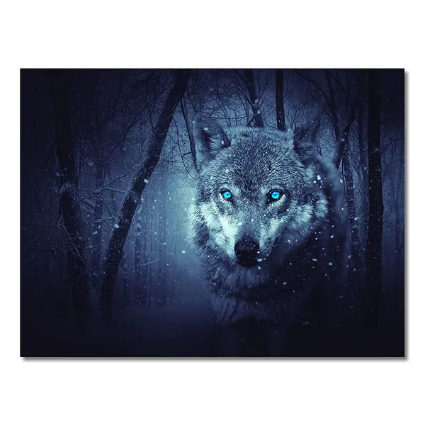 Multicolor_Wolf_Wall_Art_Natural_Giclee_Landscape_|_For_Bedroom_Living_Room_Wolf_In_The_Snowy_|_Forest_Wild_Animals_Picture_Print_In_Canvas_Black_Stretched_And_Framed_|_For_Home_Decor_12X16_Inches_1/Pcs