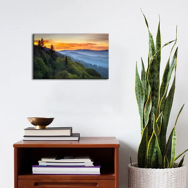 Multicolor_Nature_Canvas_Wall_Art_Great_Smoky_Mountain_Sunrise_Picture_|_For_Living_Room_Blue_Ridge_Photo_Prints_Bedroom_Decor_National_Park_Poster_|_Forest_Landscape_Painting_Framed_Artwork_Home_Decorations_12X16