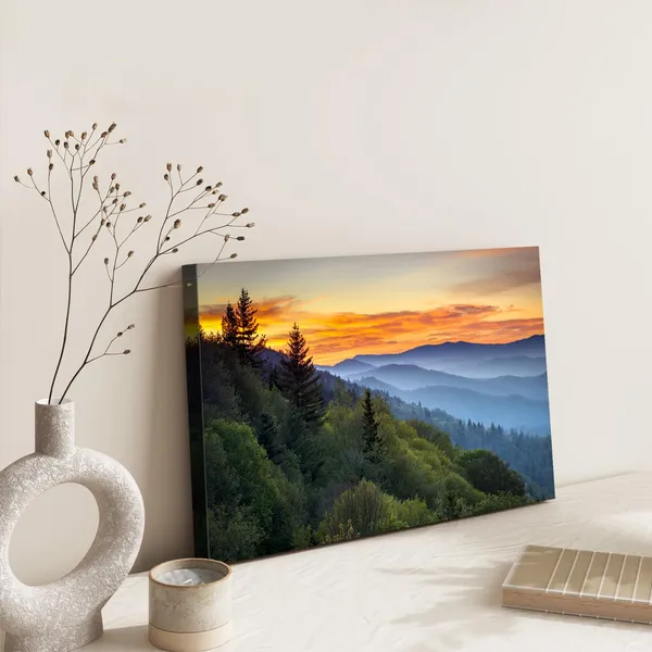 Multicolor_Nature_Canvas_Wall_Art_Great_Smoky_Mountain_Sunrise_Picture_|_For_Living_Room_Blue_Ridge_Photo_Prints_Bedroom_Decor_National_Park_Poster_|_Forest_Landscape_Painting_Framed_Artwork_Home_Decorations_12X16