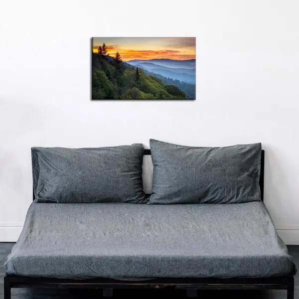 Multicolor_Nature_Canvas_Wall_Art_Great_Smoky_Mountain_Sunrise_Picture_|_For_Living_Room_Blue_Ridge_Photo_Prints_Bedroom_Decor_National_Park_Poster_|_Forest_Landscape_Painting_Framed_Artwork_Home_Decorations_12X16