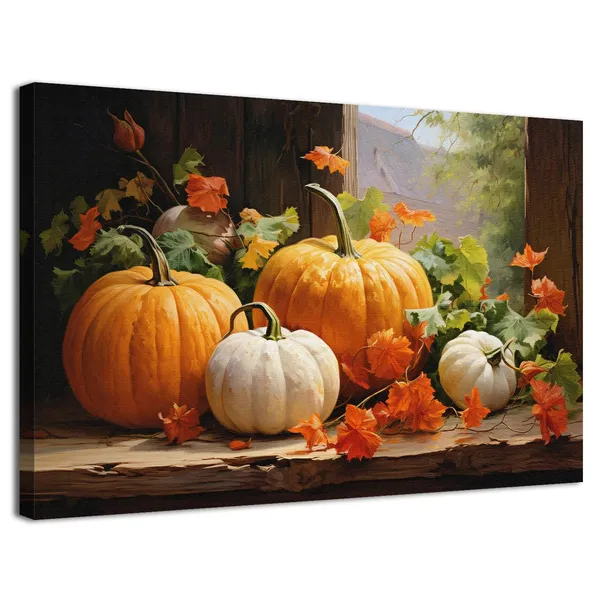 Multicolor_Fall_Pumpkin_Canvas_Wall_Art_Halloween_Pictures_Maple_Leaf_Decor_Thanksgiving_Wall_Prints_Rustic_Autumn_Themed_Wall_Decor_Framed_Modern_Artwork_|_For_Living_Room_Kitchen_Bedroom_Home_Decorations_12X16