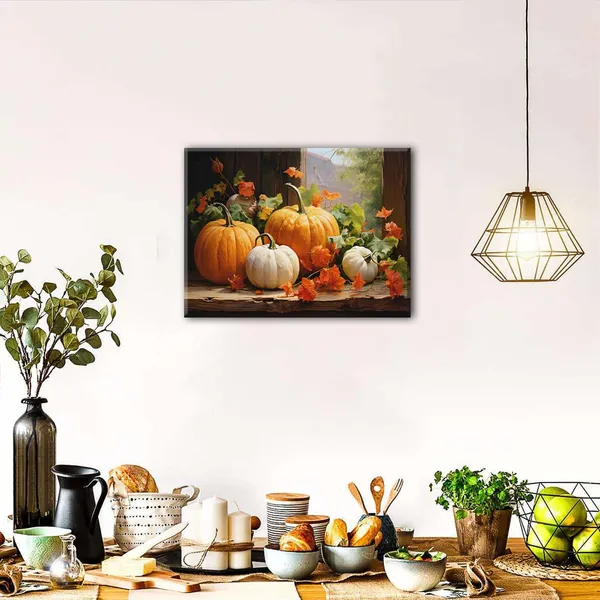 Multicolor_Fall_Pumpkin_Canvas_Wall_Art_Halloween_Pictures_Maple_Leaf_Decor_Thanksgiving_Wall_Prints_Rustic_Autumn_Themed_Wall_Decor_Framed_Modern_Artwork_|_For_Living_Room_Kitchen_Bedroom_Home_Decorations_12X16