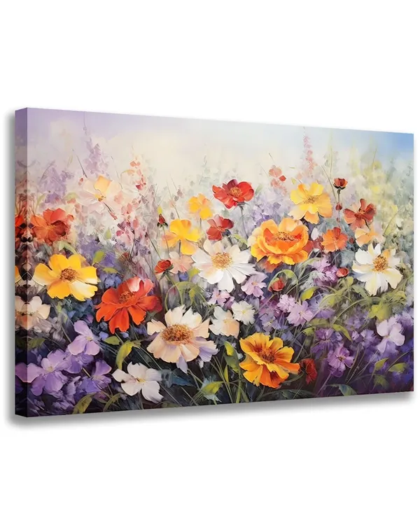 Multicolor_Flowers_Wall_Art_Colorful_Landscape_Lush_Wildflowers_Painting_Print_On_Canvas_Purple_Yellow_Floral_Daisy_Flower_Picture_|_For_Home_Bedroom_Office_Decor_(Lush_Flowers,_18"X12")