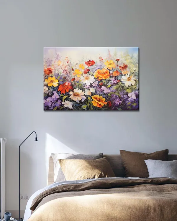 Multicolor_Flowers_Wall_Art_Colorful_Landscape_Lush_Wildflowers_Painting_Print_On_Canvas_Purple_Yellow_Floral_Daisy_Flower_Picture_|_For_Home_Bedroom_Office_Decor_(Lush_Flowers,_18"X12")