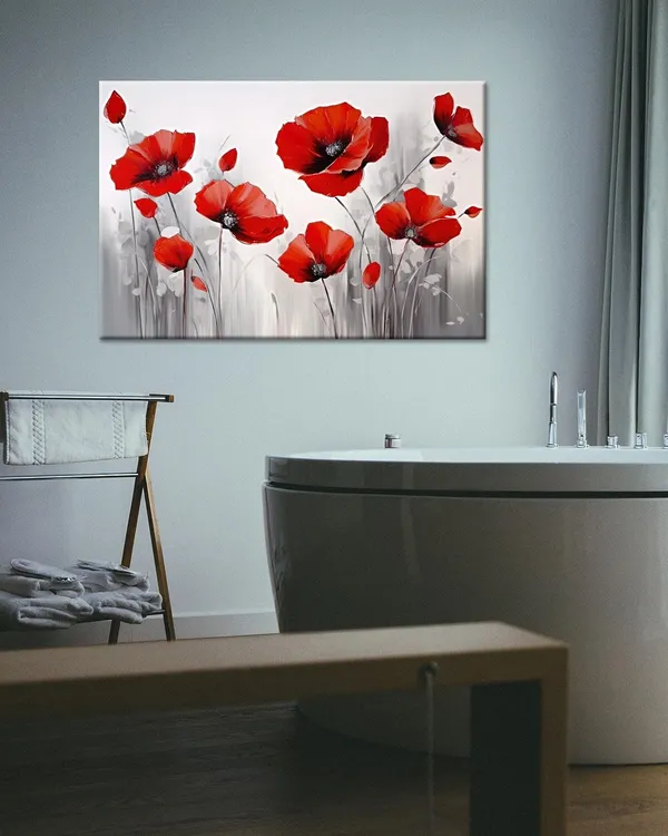 Multicolor_Red_Poppies_Wall_Art_Modern_Floral_Red_Poppy_Flower_On_Grey_Background_Painting_Poster_Canvas_Print_Artwork_|_For_Home_Bathroom_Bedroom_Decoration_(Red_Poppies,_18"X12")