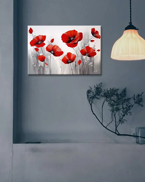 Multicolor_Red_Poppies_Wall_Art_Modern_Floral_Red_Poppy_Flower_On_Grey_Background_Painting_Poster_Canvas_Print_Artwork_|_For_Home_Bathroom_Bedroom_Decoration_(Red_Poppies,_18"X12")
