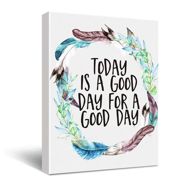 Multicolor_Inspirational_Today_Is_A_Good_Day_Quotes_Theme_Canvas_Wall_Art_|_For_Office_Studios_School_Dorm_Wall_Decor,_Inspirational_Motivational_Living_Room_Bedroom_Office_Home_Decor_(White)