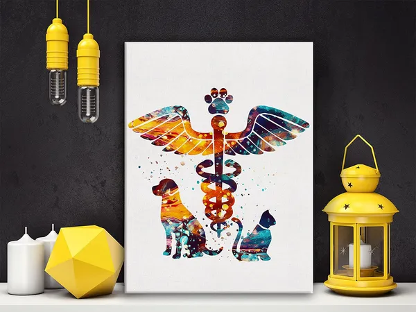 Multicolor_Veterinary_Caduceus_Watercolor_Poster_Canvas_Wall_Art_|_For_Homevet_Clinicanimal_Hospital_Decor_Dog_Cat_Clinic_Canvas_Print_Wall_Art_Painting_Ready_To_Hang_Musician_Gifts_Easel_&_Hanging_Hook