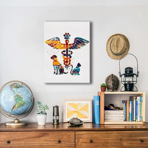 Multicolor_Veterinary_Caduceus_Watercolor_Poster_Canvas_Wall_Art_|_For_Homevet_Clinicanimal_Hospital_Decor_Dog_Cat_Clinic_Canvas_Print_Wall_Art_Painting_Ready_To_Hang_Musician_Gifts_Easel_&_Hanging_Hook