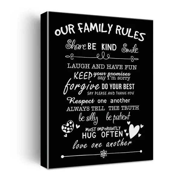 Multicolor_Inspirational_Our_Family_Rules_Canvas_Wall_Art,_Home_Dining_Kitchen_Kids'_Room_Canvas_Wall_Art_Decor,_Ready_To_Hang,_Framed_11.5"_X_15"