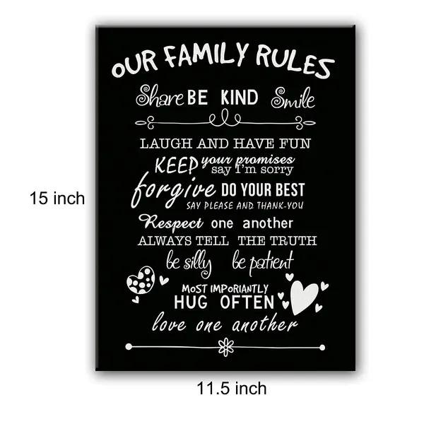 Multicolor_Inspirational_Our_Family_Rules_Canvas_Wall_Art,_Home_Dining_Kitchen_Kids'_Room_Canvas_Wall_Art_Decor,_Ready_To_Hang,_Framed_11.5"_X_15"