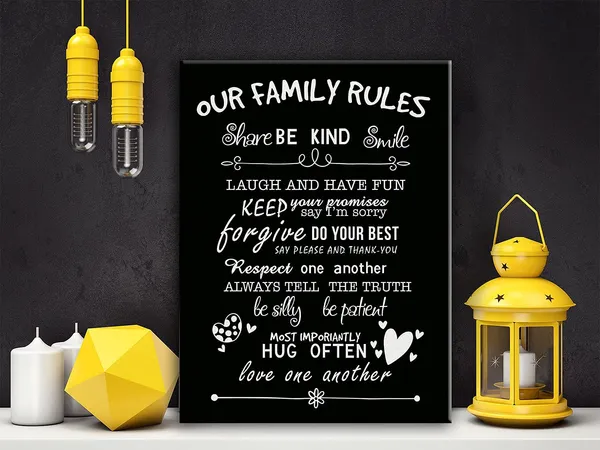 Multicolor_Inspirational_Our_Family_Rules_Canvas_Wall_Art,_Home_Dining_Kitchen_Kids'_Room_Canvas_Wall_Art_Decor,_Ready_To_Hang,_Framed_11.5"_X_15"