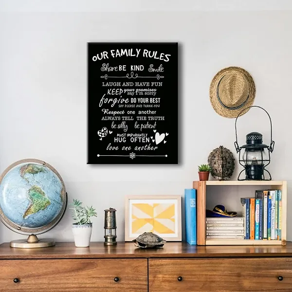 Multicolor_Inspirational_Our_Family_Rules_Canvas_Wall_Art,_Home_Dining_Kitchen_Kids'_Room_Canvas_Wall_Art_Decor,_Ready_To_Hang,_Framed_11.5"_X_15"