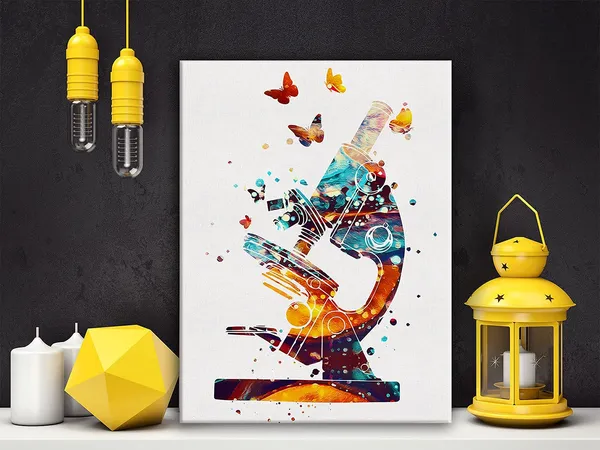 Multicolor_Microscope_Art_Watercolor_Poster_Canvas_Wall_Art_|_For_Home/Office/Lab_Decor_-_Science_Canvas_Print_Wall_Art_Painting_Ready_To_Hang_Microbiologist_Gifts_-_Easel_&_Hanging_Hook_12_X_16_Inch