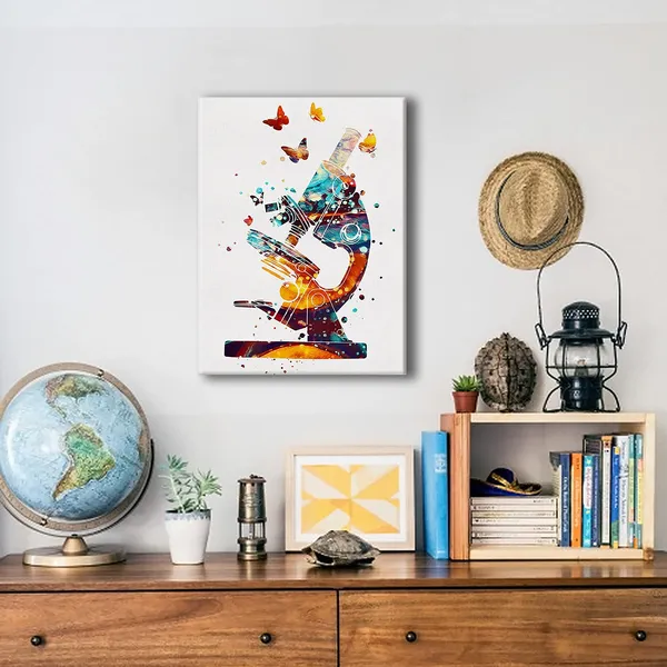 Multicolor_Microscope_Art_Watercolor_Poster_Canvas_Wall_Art_|_For_Home/Office/Lab_Decor_-_Science_Canvas_Print_Wall_Art_Painting_Ready_To_Hang_Microbiologist_Gifts_-_Easel_&_Hanging_Hook_12_X_16_Inch