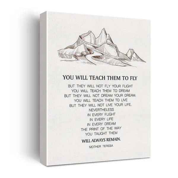 Multicolor_Mother_Teresa_Quote_With_Mountain_Framed_Canvas_Wall_Art,_You_Will_Teach_Them_How_To_Fly,_St._Teresa_Of_Calcutta_Quote,_Catholic_Home_Dcor,_11.5"_X_15"