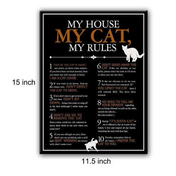 Multicolor_My_House_My_Cat_My_Rules_Canvas_Wall_Art,Cat_Lover_Gift,_Cat_Welcome_Poster,_Ready_To_Hang,_Framed_11.5"_X_15"