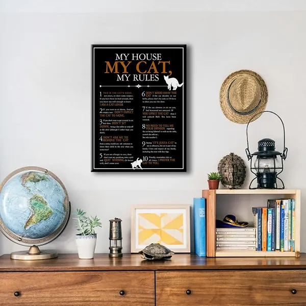 Multicolor_My_House_My_Cat_My_Rules_Canvas_Wall_Art,Cat_Lover_Gift,_Cat_Welcome_Poster,_Ready_To_Hang,_Framed_11.5"_X_15"