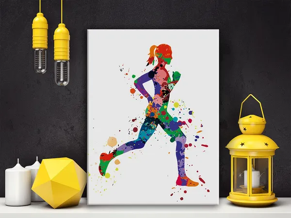 Multicolor_Female_Runner_Watercolor_Poster_Canvas_Wall_Art_|_For_Home/Bedroom/Girls_Room_Decor_-_Sprinting_Girl_Art_Canvas_Print_Wall_Art_Painting_Ready_To_Hang_Runners_Sports_Lovers_Gifts_-_Easel_&_Hanging_Hook_12_X_16_Inch