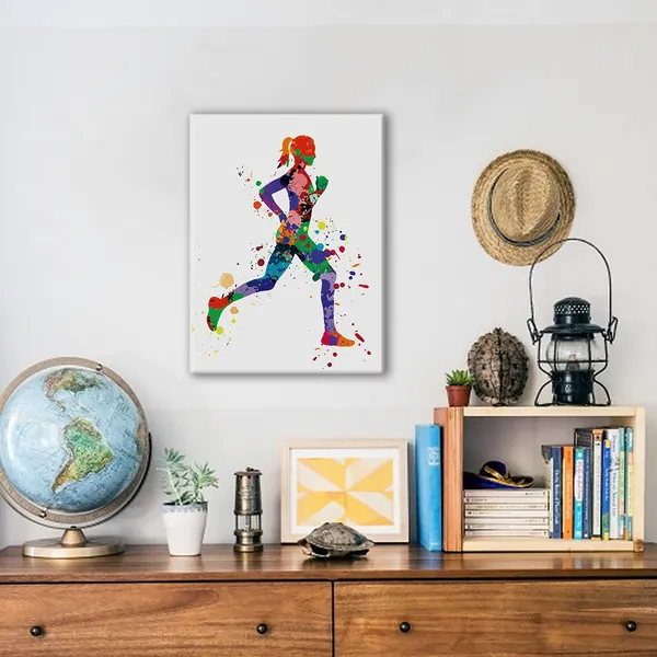 Multicolor_Female_Runner_Watercolor_Poster_Canvas_Wall_Art_|_For_Home/Bedroom/Girls_Room_Decor_-_Sprinting_Girl_Art_Canvas_Print_Wall_Art_Painting_Ready_To_Hang_Runners_Sports_Lovers_Gifts_-_Easel_&_Hanging_Hook_12_X_16_Inch