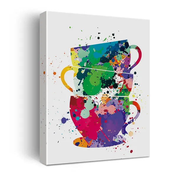 Multicolor_Coffee_Cups_Watercolor_Poster_Canvas_Wall_Art_|_For_Home/Office/Kitchen_Decor_-_Tea_Cups_Canvas_Print_Wall_Art_Painting_Ready_To_Hang_Gifts_-_Easel_&_Hanging_Hook_12_X_16_Inch