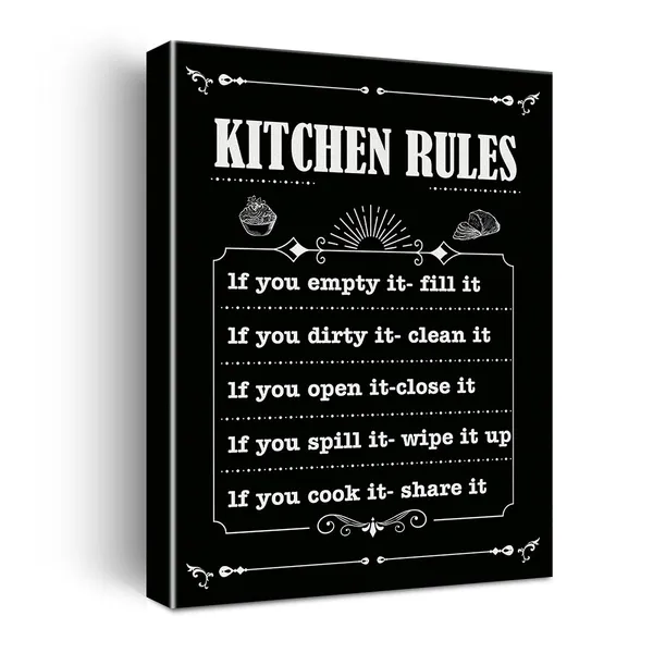 Multicolor_Black_Design_Kitchen_Rules_Canvas_Wall_Art,_Kitche_Wall_Art_Signs,_Ready_To_Hang_Wall_Decoration_Print_Poster_|_For_Kitchen,_Framed_11.5"_X_15"