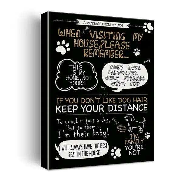 Multicolor_Funny_Dog_Home_Rules_Canvas_Wall_Art,_Message_From_Dog_Funny_Art_Print_When_Visiting_My_House_Rules_Sign,_Ready_To_Hang!Framed_11.5"_X_15"