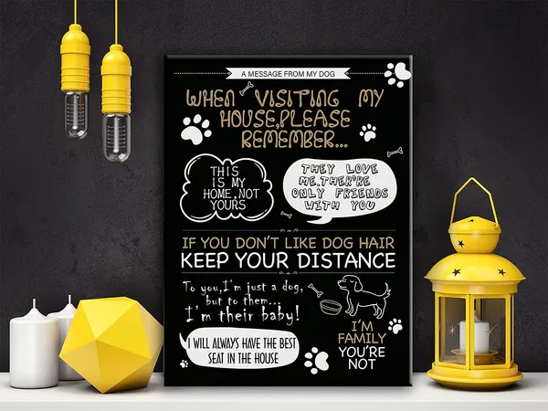 Multicolor_Funny_Dog_Home_Rules_Canvas_Wall_Art,_Message_From_Dog_Funny_Art_Print_When_Visiting_My_House_Rules_Sign,_Ready_To_Hang!Framed_11.5"_X_15"