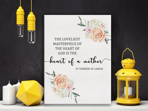 Multicolor_St._Therese_Of_Lisieux_Quote_Framed_Canvas_Wall_Art,_The_Heart_Of_A_Mother,_Loveliest_Masterpiece,_Saint_Quote,_Catholic_Quote,11.5"_X_15"