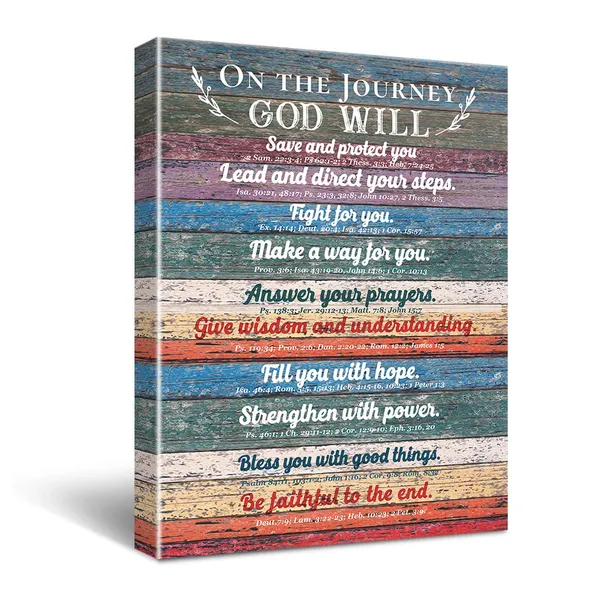 Multicolor_Inspirational_Christian_Quote_On_The_Journey_God_Will_Save_And_Protect_You_Poster_Canvas_Wall_Art_Painting_Ready_To_Hang_|_For_Home/Bedroom/Living_Room_Decor_-_Rustic_Christian_Quotes_Farmhouse_Wall_Decor_Canvas_Gifts_-_Easel_&_Hanging_Hook_12_X_16_Inch
