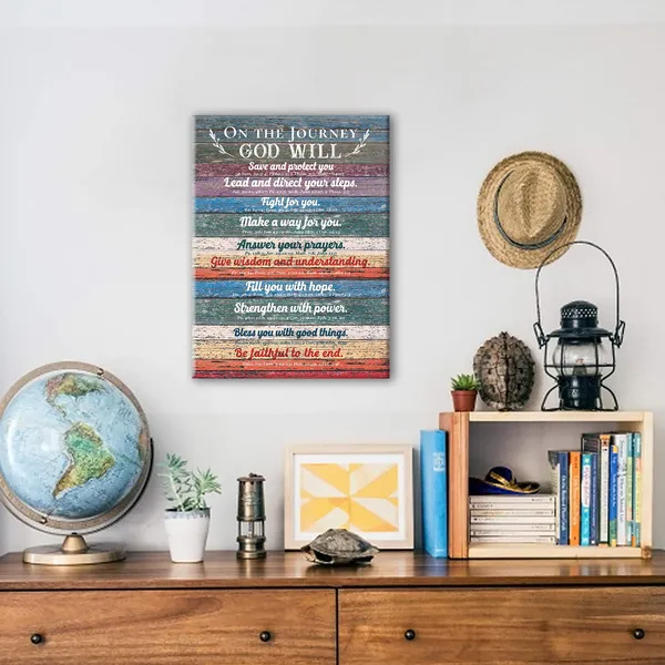 Multicolor_Inspirational_Christian_Quote_On_The_Journey_God_Will_Save_And_Protect_You_Poster_Canvas_Wall_Art_Painting_Ready_To_Hang_|_For_Home/Bedroom/Living_Room_Decor_-_Rustic_Christian_Quotes_Farmhouse_Wall_Decor_Canvas_Gifts_-_Easel_&_Hanging_Hook_12_X_16_Inch
