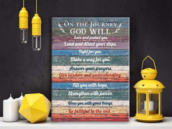 Multicolor_Inspirational_Christian_Quote_On_The_Journey_God_Will_Save_And_Protect_You_Poster_Canvas_Wall_Art_Painting_Ready_To_Hang_|_For_Home/Bedroom/Living_Room_Decor_-_Rustic_Christian_Quotes_Farmhouse_Wall_Decor_Canvas_Gifts_-_Easel_&_Hanging_Hook_12_X_16_Inch