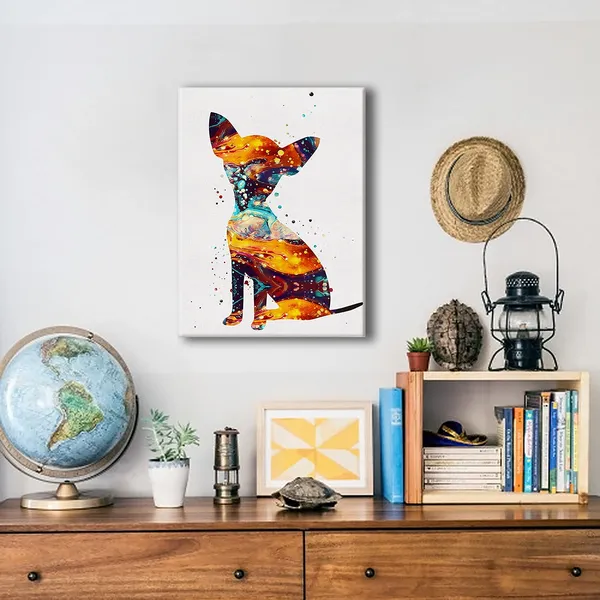 Multicolor_Chihuahua_Dog_Watercolor_Poster_Canvas_Wall_Art_|_For_Home_Decor_-_Chihuahua_Canvas_Print_Wall_Artwork_Painting_Ready_To_Hang_Dog_Lovers_Gifts_-_Easel_&_Hanging_Hook_12_X_16_Inch