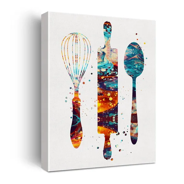 Multicolor_Baking_Utensils_Watercolor_Poster_Canvas_Wall_Art_|_For_Home/Dining_Room/Kitchen_Decor_-_Baking_Canvas_Print_Wall_Art_Painting_Ready_To_Hang_Gifts_-_Easel_&_Hanging_Hook_12_X_16_Inch