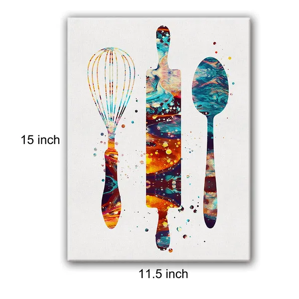Multicolor_Baking_Utensils_Watercolor_Poster_Canvas_Wall_Art_|_For_Home/Dining_Room/Kitchen_Decor_-_Baking_Canvas_Print_Wall_Art_Painting_Ready_To_Hang_Gifts_-_Easel_&_Hanging_Hook_12_X_16_Inch