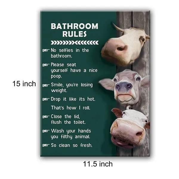 Multicolor_Funny_Rustic_Cow_Bathroom_Rules_Sign_Canvas_Wall_Art,_Toilet_Rules,_Farmhouse_Bathroom_Wall_Prints,_Ready_To_Hang,_Framed_11.5"_X_15"