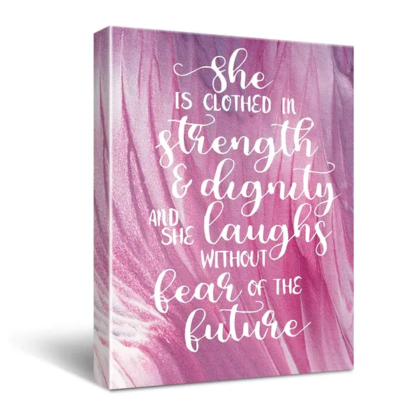 Multicolor_She_Is_Clothed_In_Strength_&_Dignity_And_Laughs_Without_Fear_Of_The_Future_Inspirational_Quote_Canvas_Wall_Art,_Inspirational_Gifts_Canvas_Wall_Art_Quotes_|_For_Kids_Girl_Sister_Mom_Women,_Nursery_Decoration_Bedroom_Office_Teen_Girl_Room_Decor,_Proverbs_31:25_Size_12X16