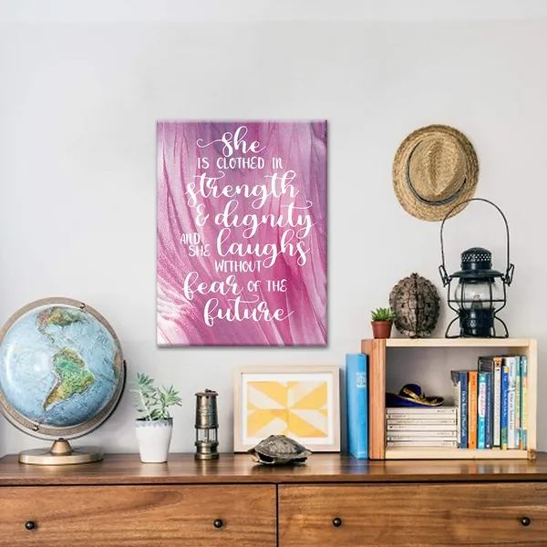 Multicolor_She_Is_Clothed_In_Strength_&_Dignity_And_Laughs_Without_Fear_Of_The_Future_Inspirational_Quote_Canvas_Wall_Art,_Inspirational_Gifts_Canvas_Wall_Art_Quotes_|_For_Kids_Girl_Sister_Mom_Women,_Nursery_Decoration_Bedroom_Office_Teen_Girl_Room_Decor,_Proverbs_31:25_Size_12X16